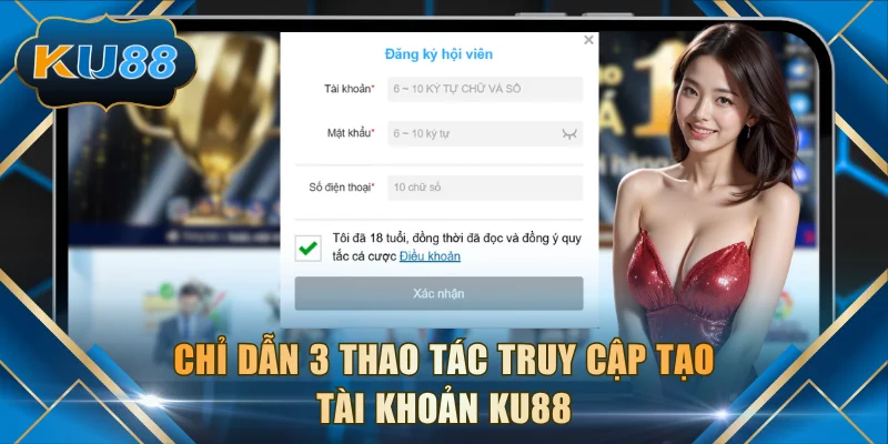 Chỉ dẫn 3 thao tác truy cập tạo tài khoản KU88